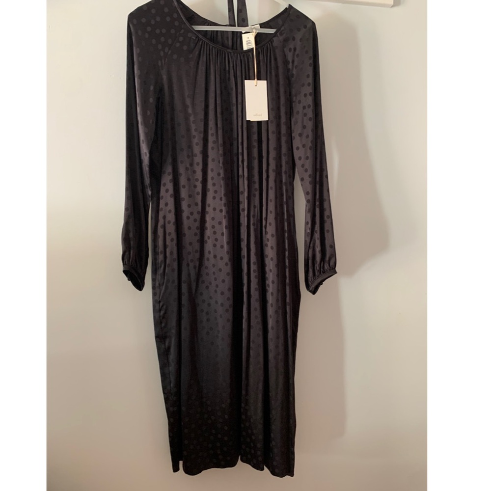 NWT Aritiza Wilfred Black Silk Brana Polka Dot Pocket Dress with Tie XS